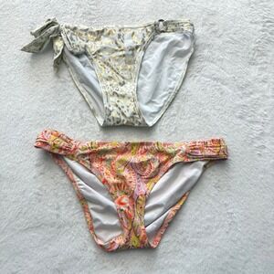Victoria's Secret Bikini Bottom Bundle L Paisley Leopard Swim Lot 2